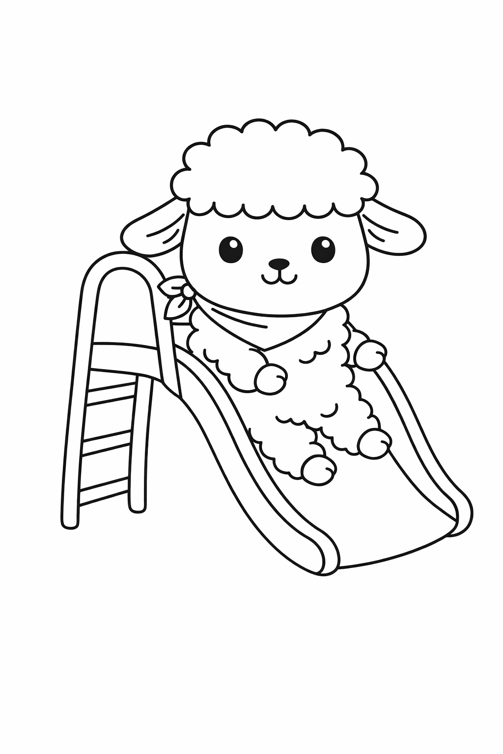 A cute lamb going down a slide.