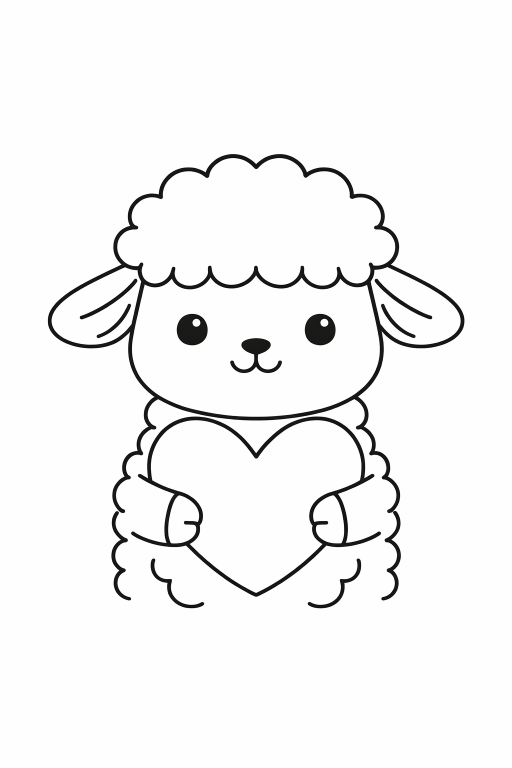 A cute lamb holding a big heart.