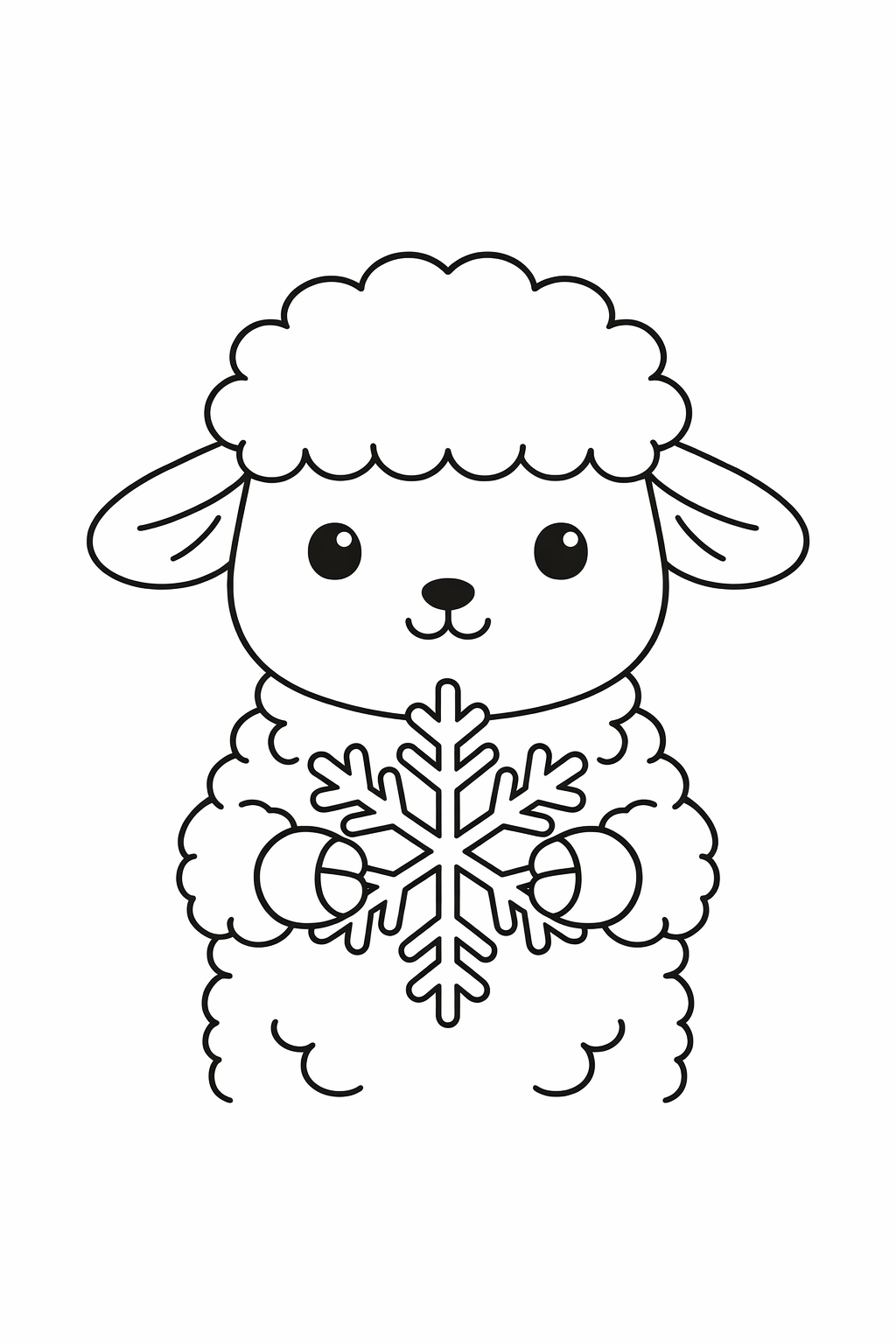 A cute lamb holding a snowflake.