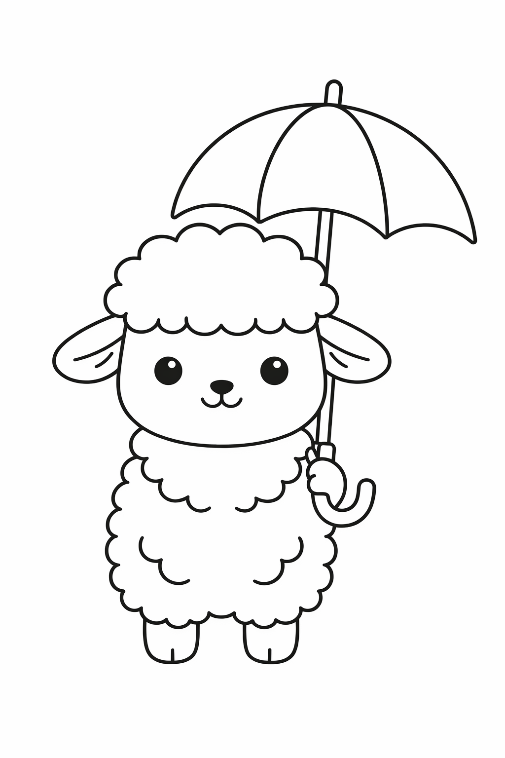 A cute lamb holding an umbrella.