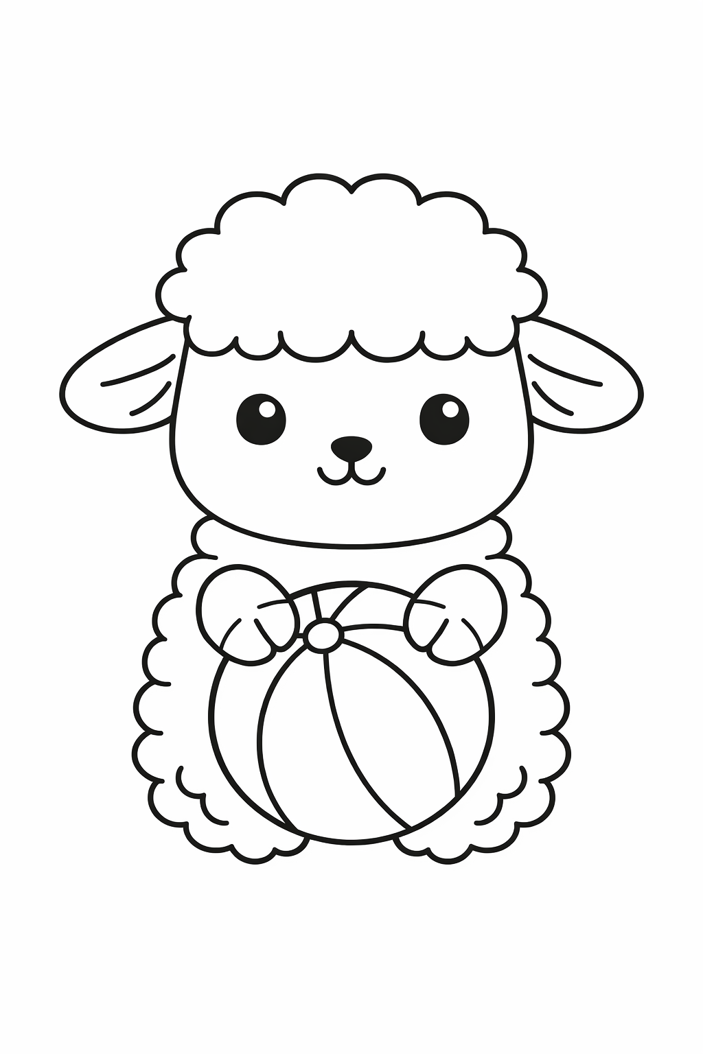 A cute lamb playing with a ball.