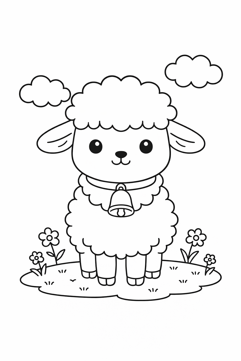 A cute lamb standing in a simple scene.