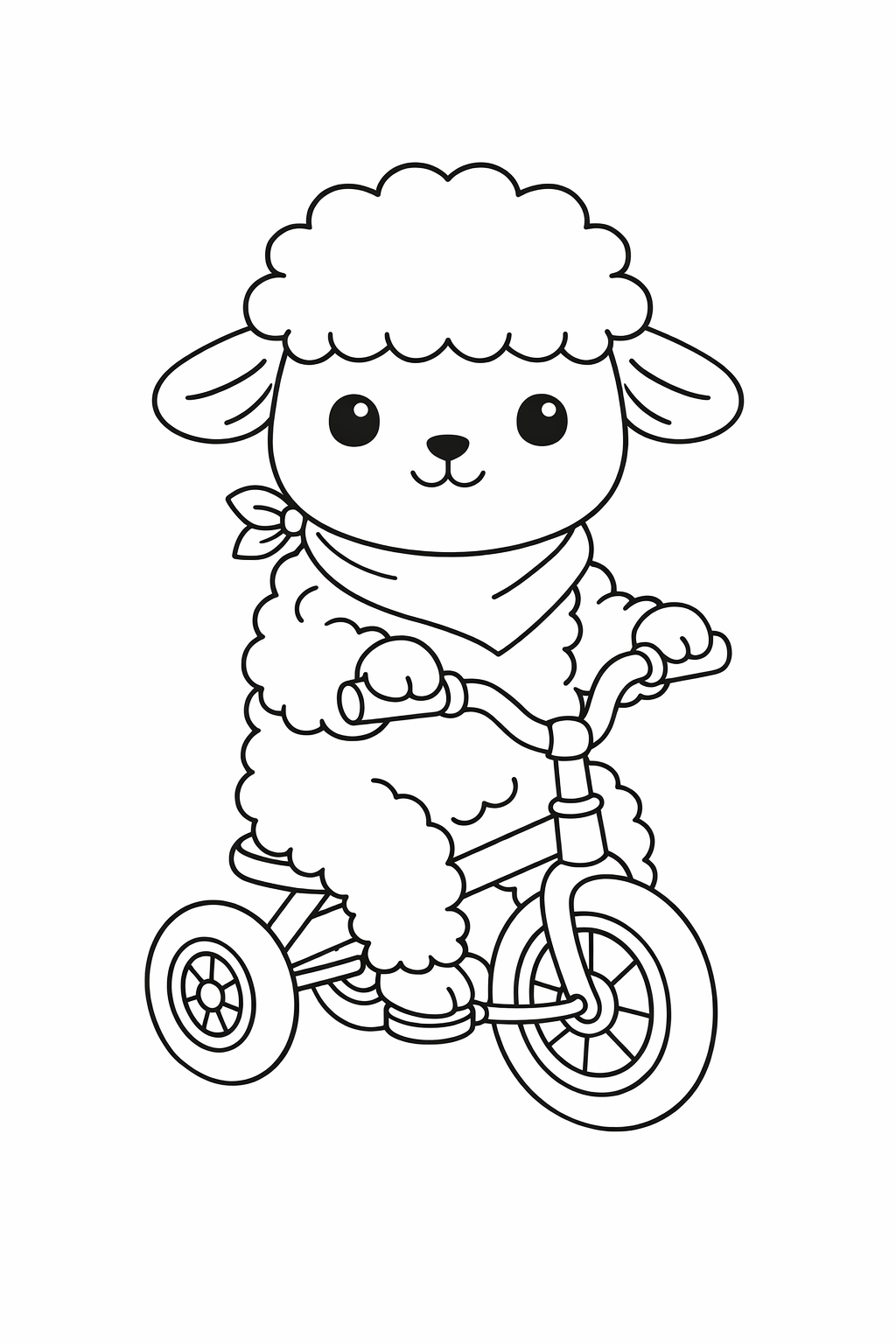 A cute lamb riding a tricycle.