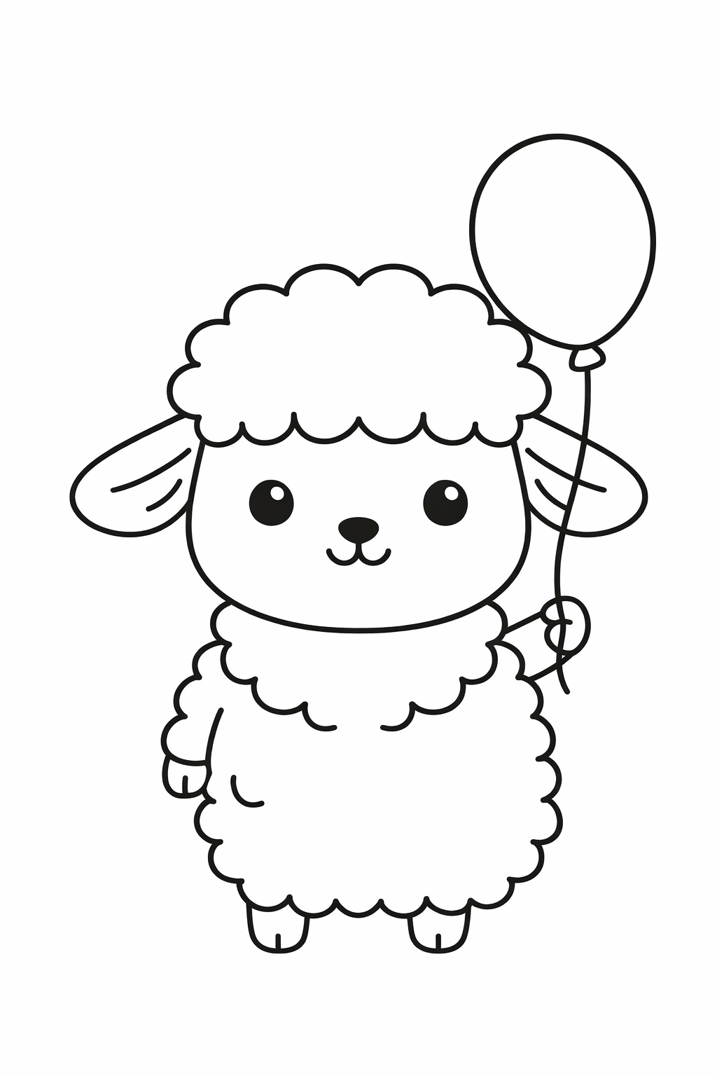 A cute lamb holding a balloon.
