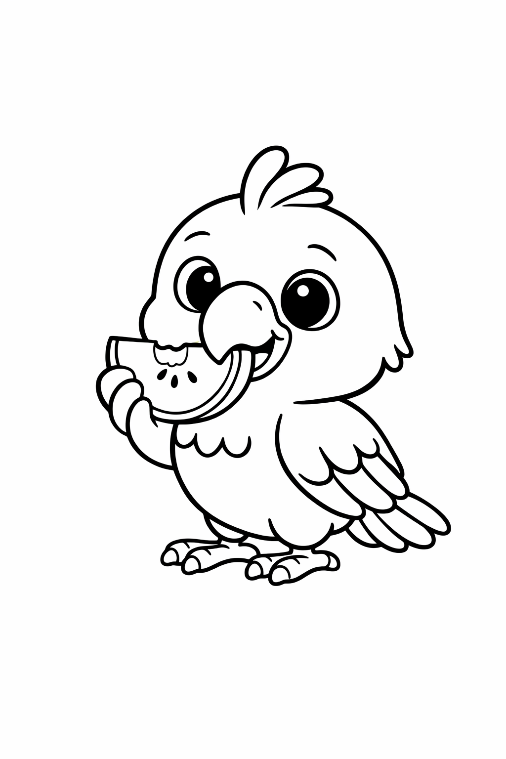 A cute parrot nibbling an apple slice