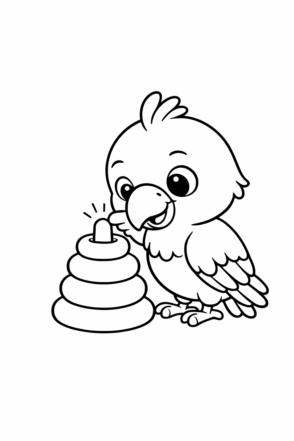 A cute parrot tapping a toy with its beak