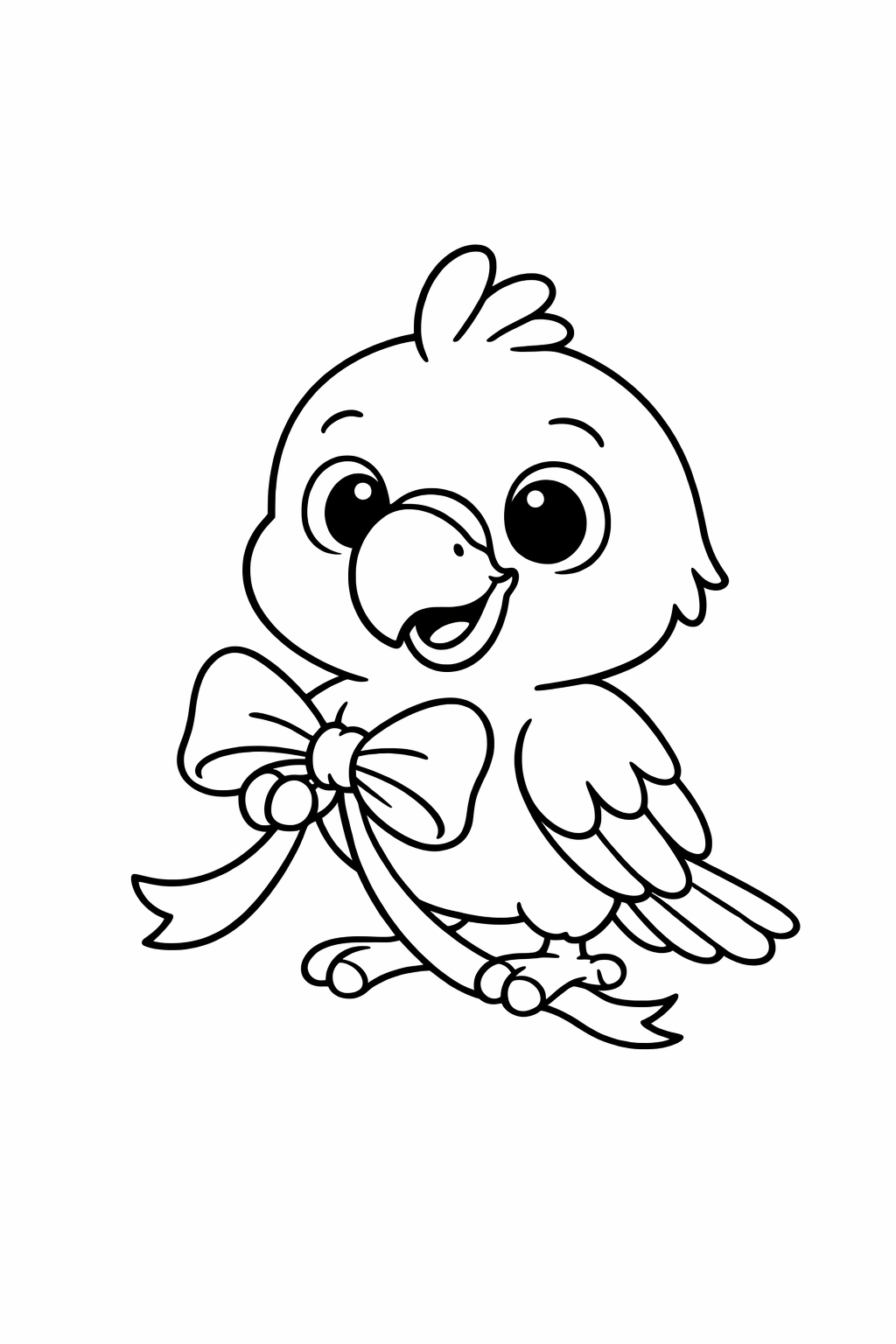 A cute parrot tugging a ribbon