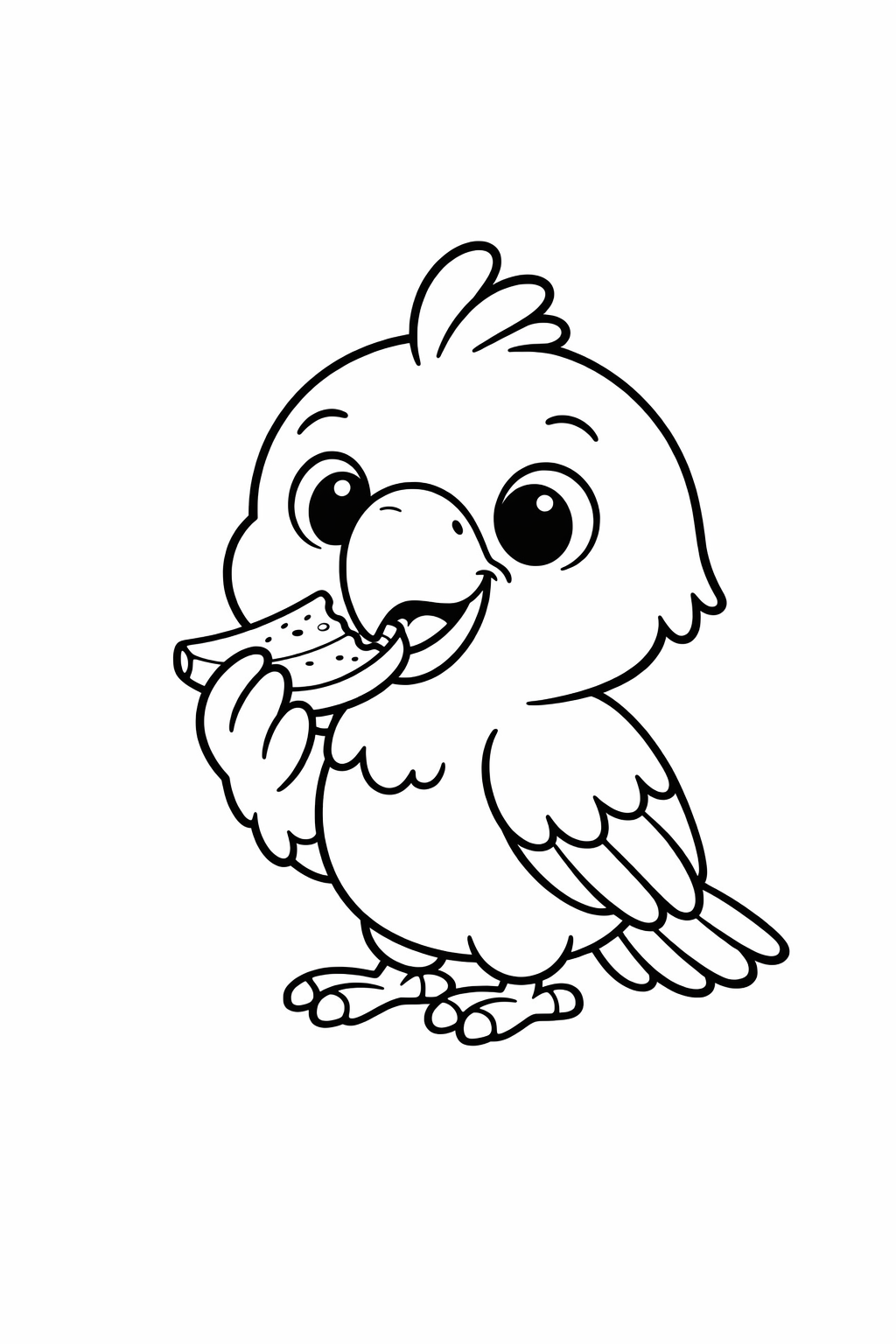 A cute parrot nibbling a slice of banana