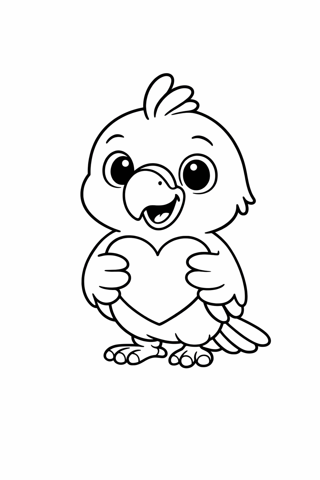A cute parrot holding a heart