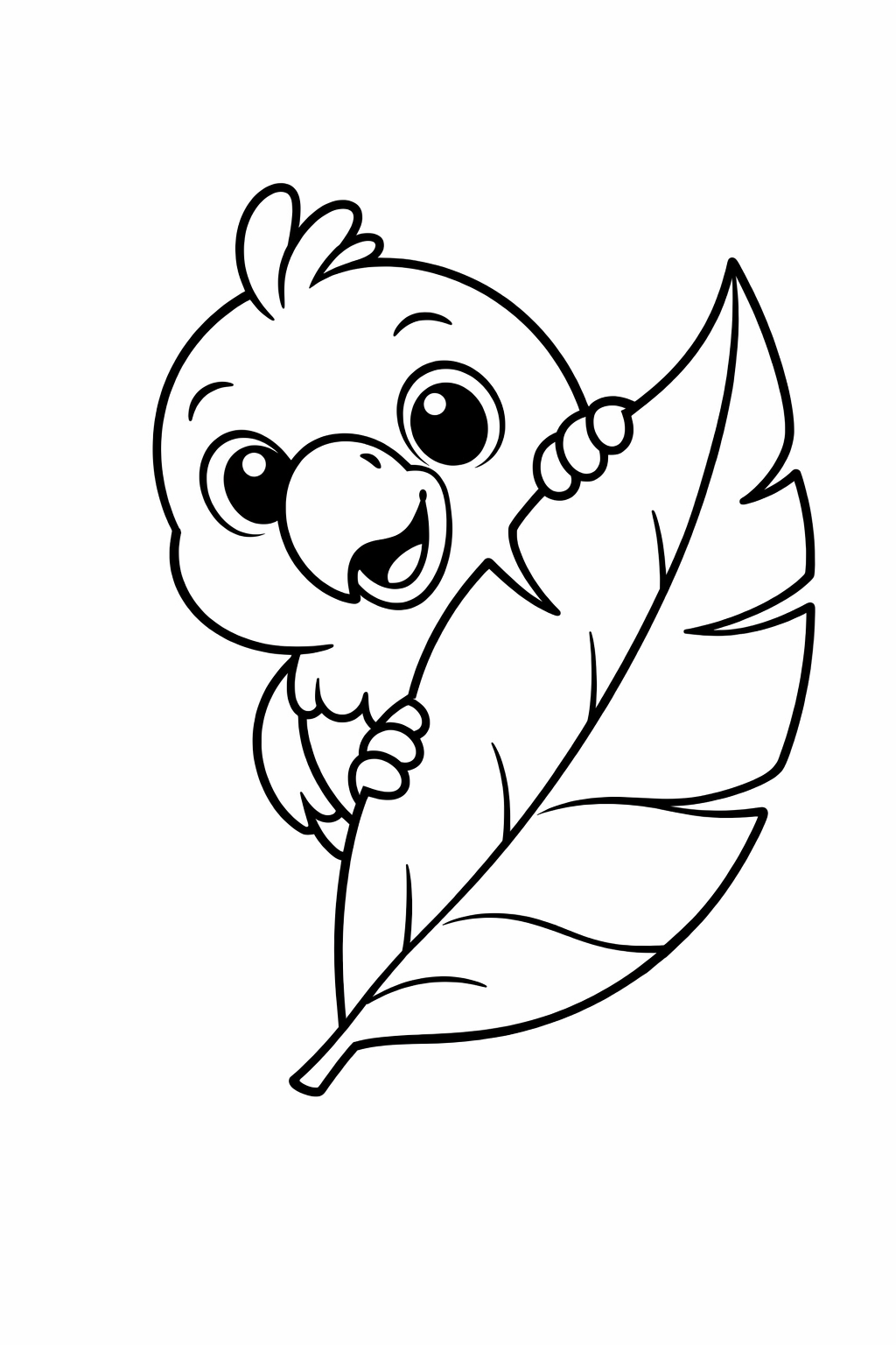 A cute parrot peeking from behind a leaf