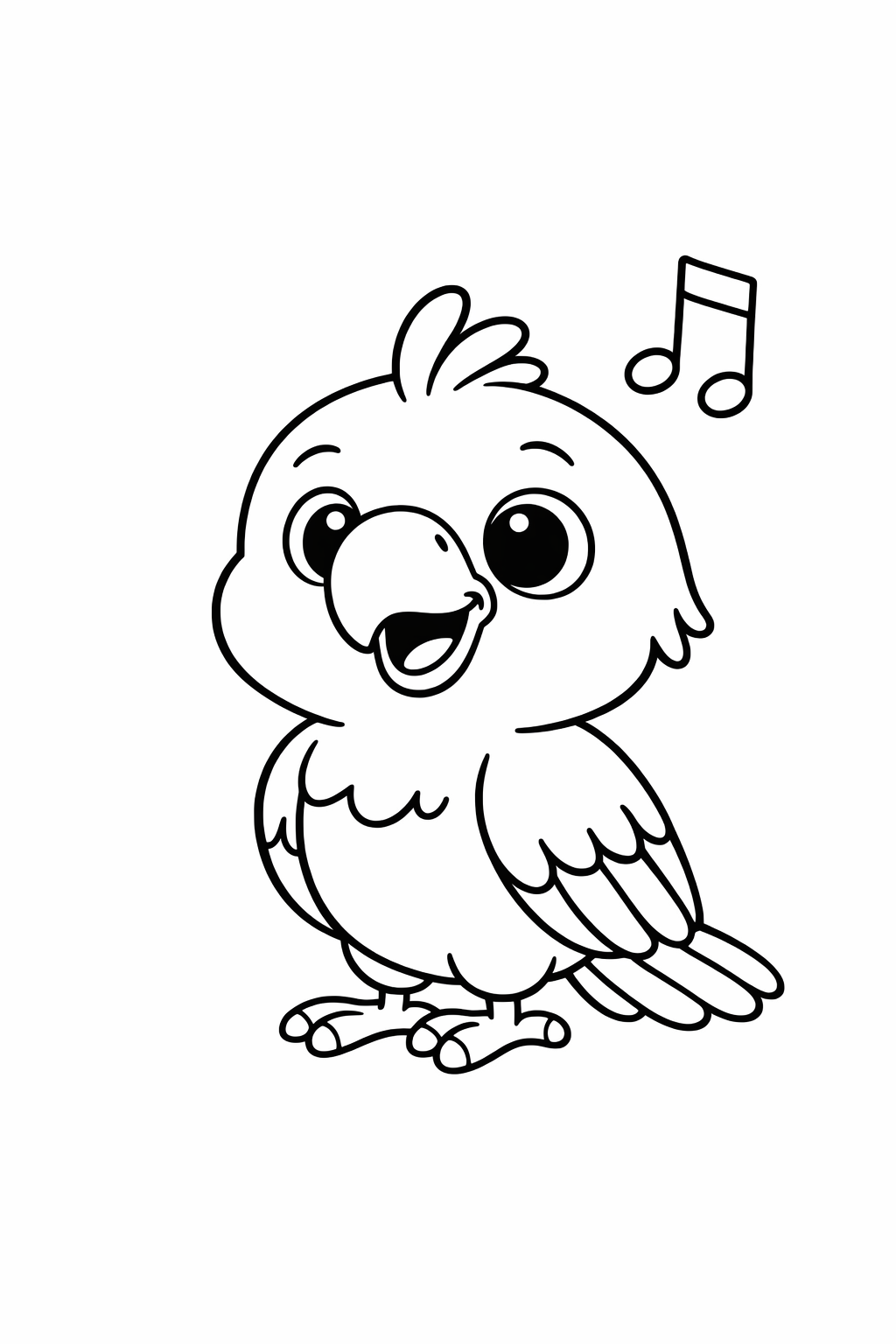 A cute parrot chirping with a music note