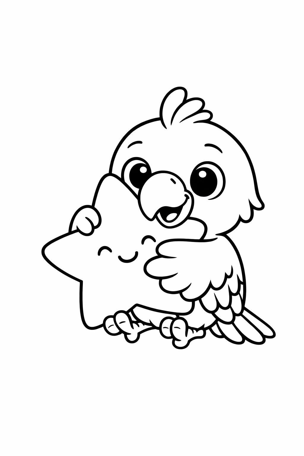 A cute parrot cuddling a star