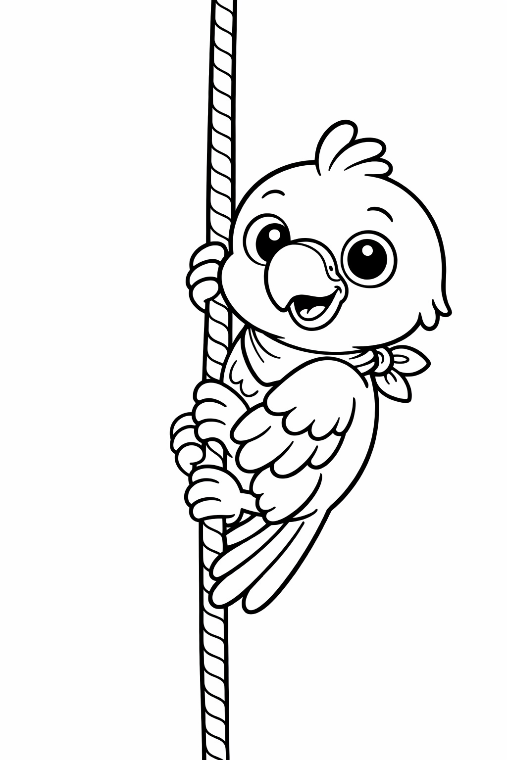 A cute parrot climbing a rope