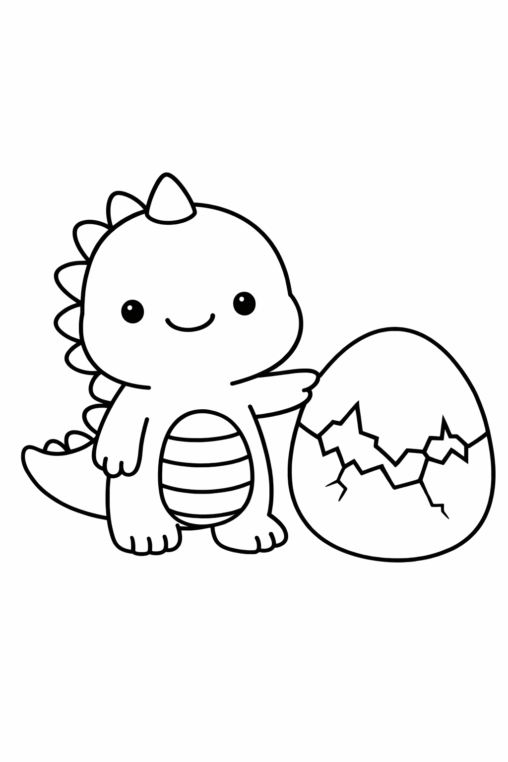 A dinosaur next to one big egg with cracks.