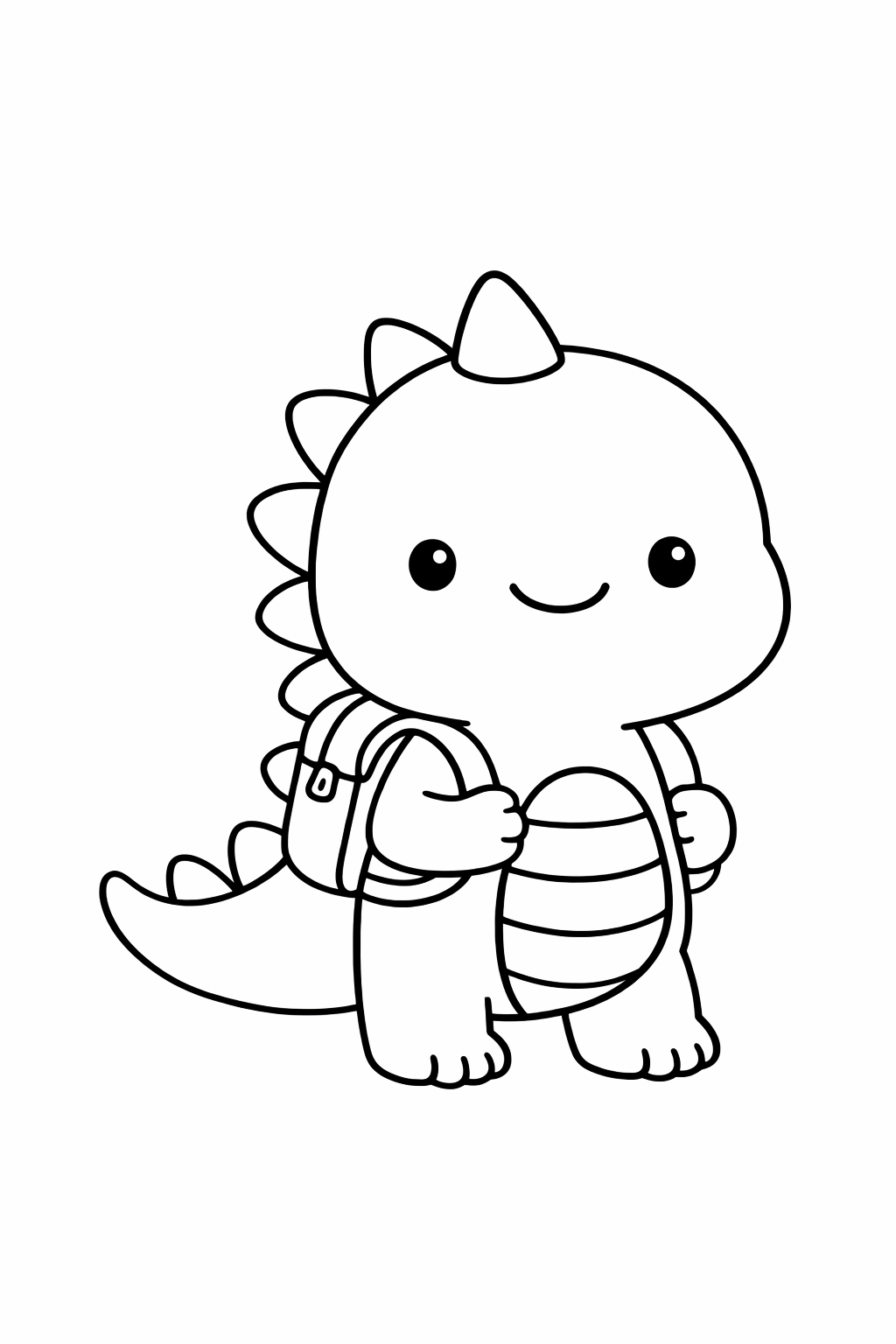 A dinosaur with a simple backpack, standing still.