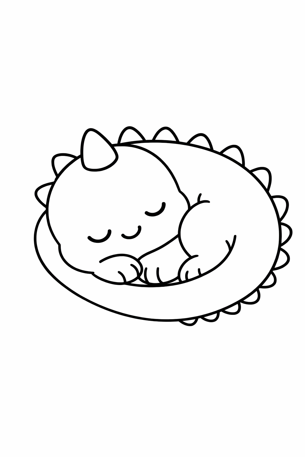 A dinosaur sleeping curled up like a soft oval.