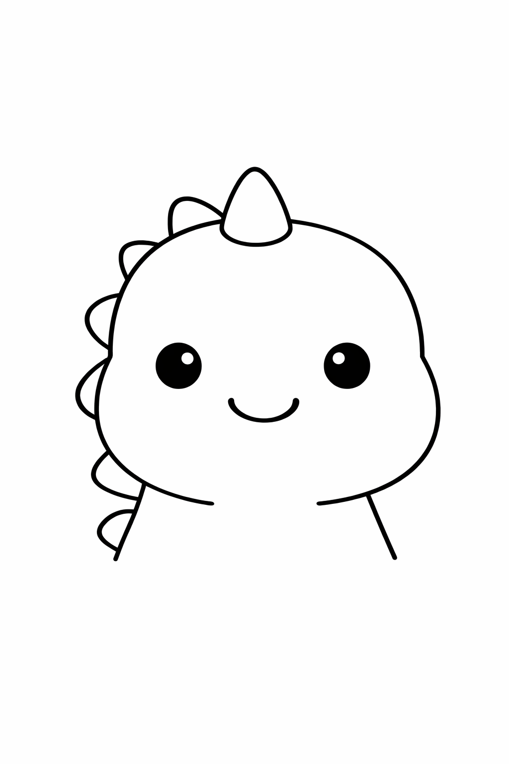 A cute T-rex face close-up with round eyes and a tiny smile.