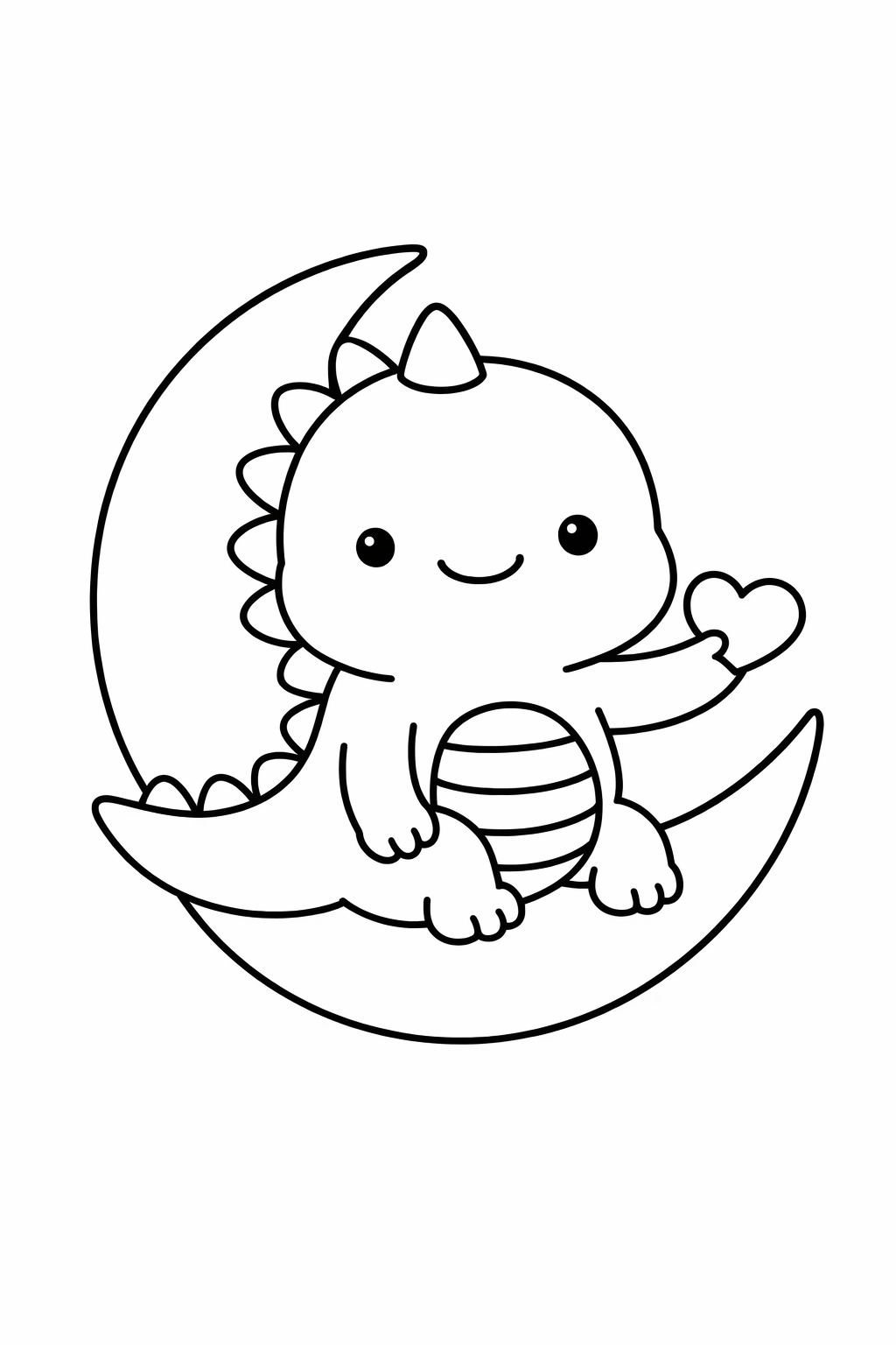 A dinosaur sitting on a crescent moon.