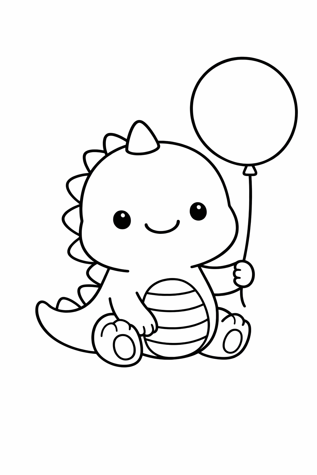 A friendly dinosaur sitting calmly on the ground.