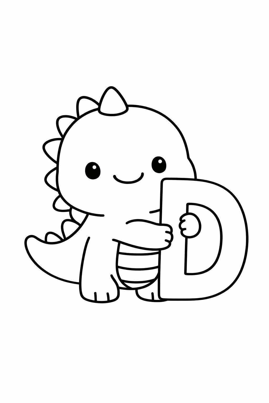 A dinosaur holding a big letter D.