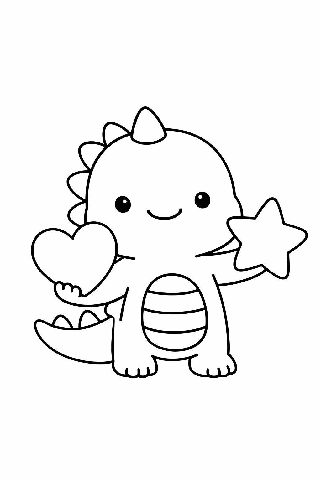 A dinosaur holding two big shapes: a heart and a star.