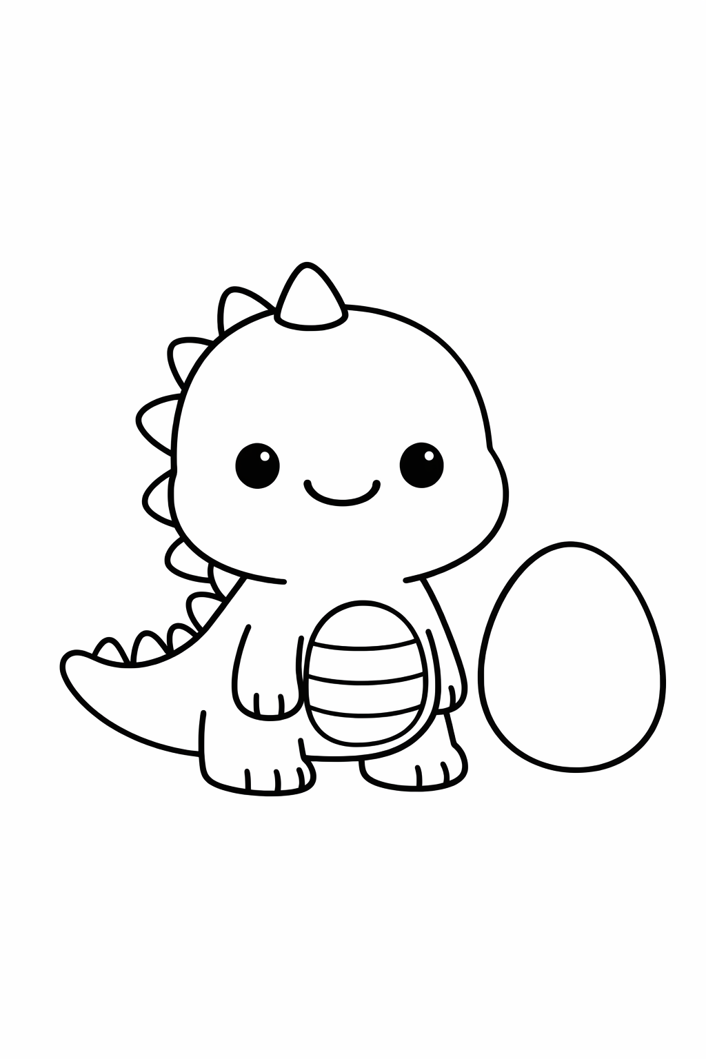 A dinosaur standing next to a single egg.