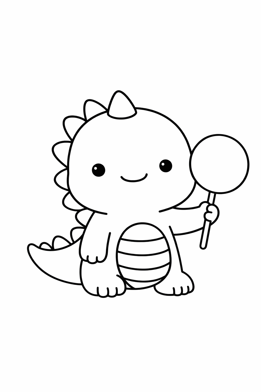 A dinosaur holding a big lollipop (plain circle and stick).
