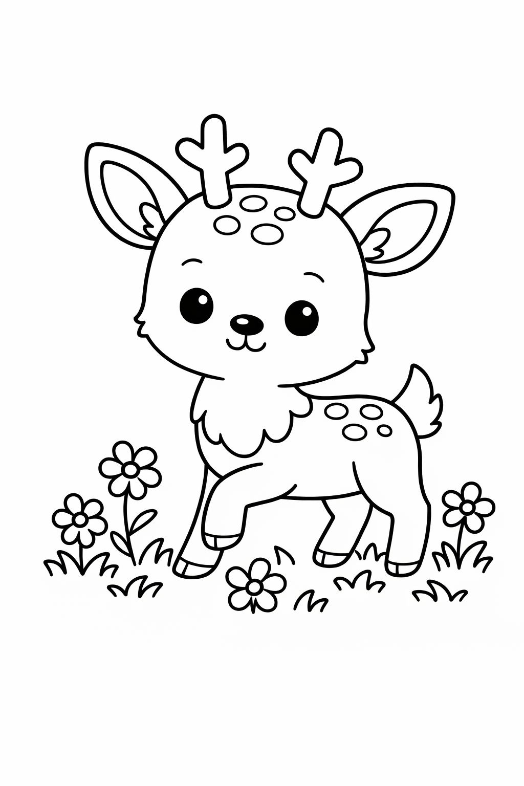A deer stepping through wildflowers
