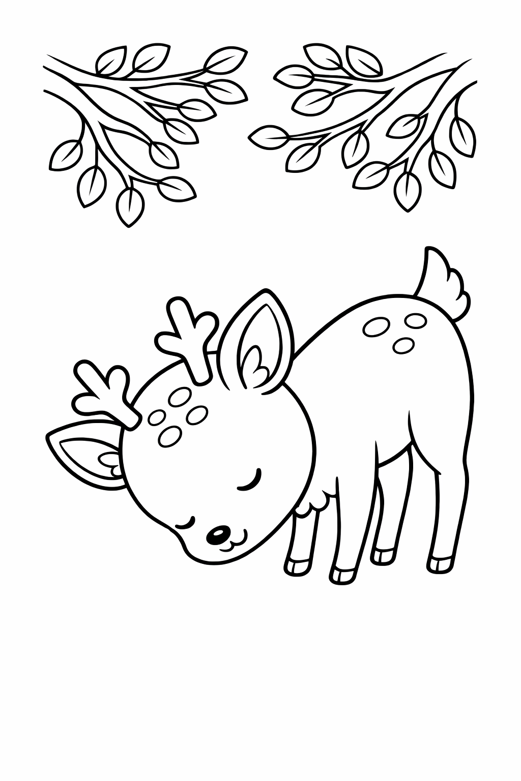 A graceful deer lowering its head beneath branches