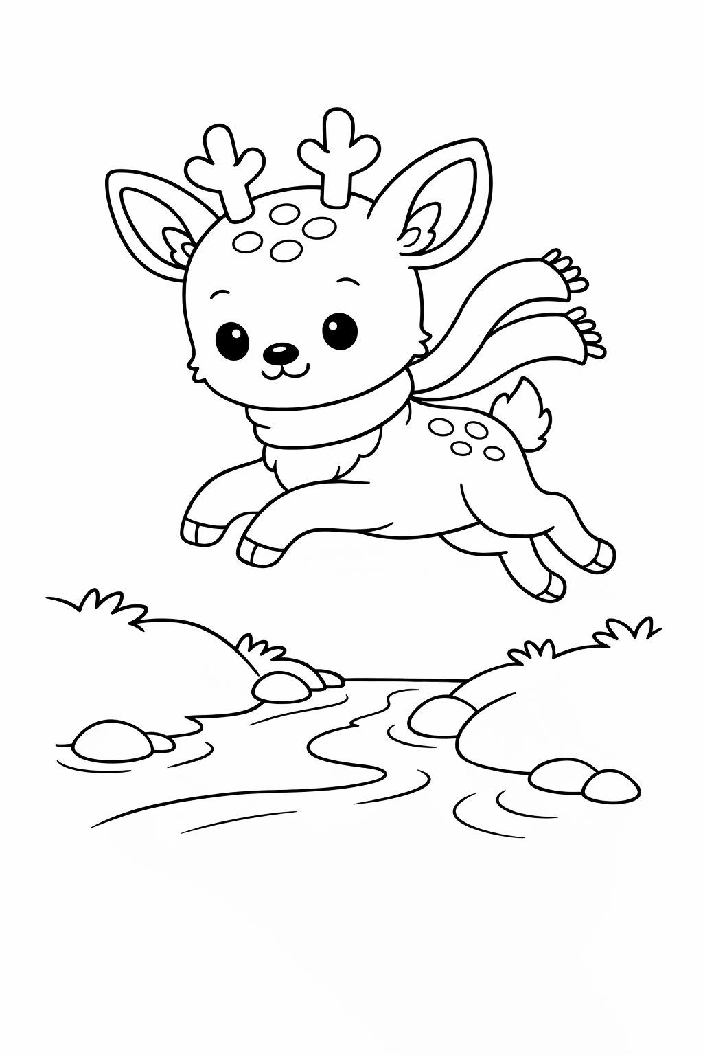 A graceful deer leaping over a small stream