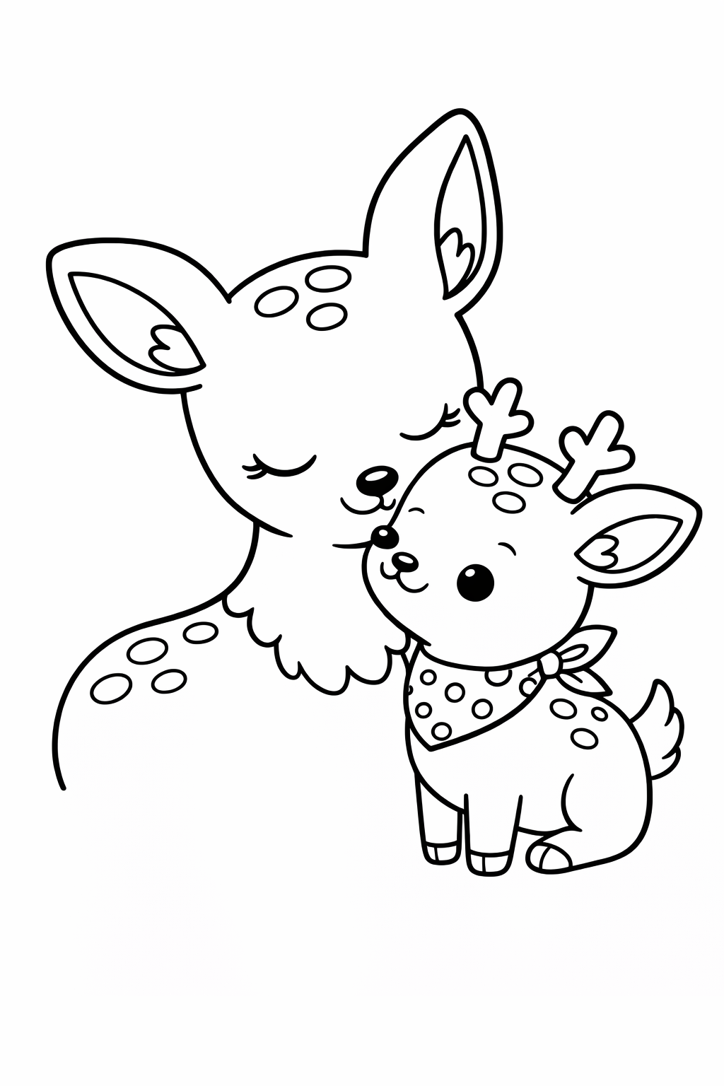 A fawn nuzzling its mother