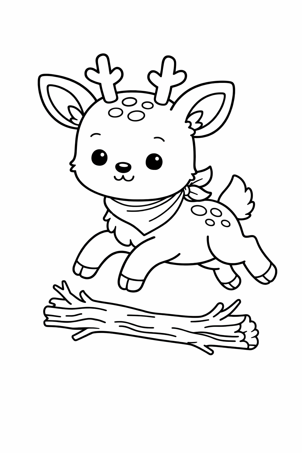 A fawn hopping over a fallen branch