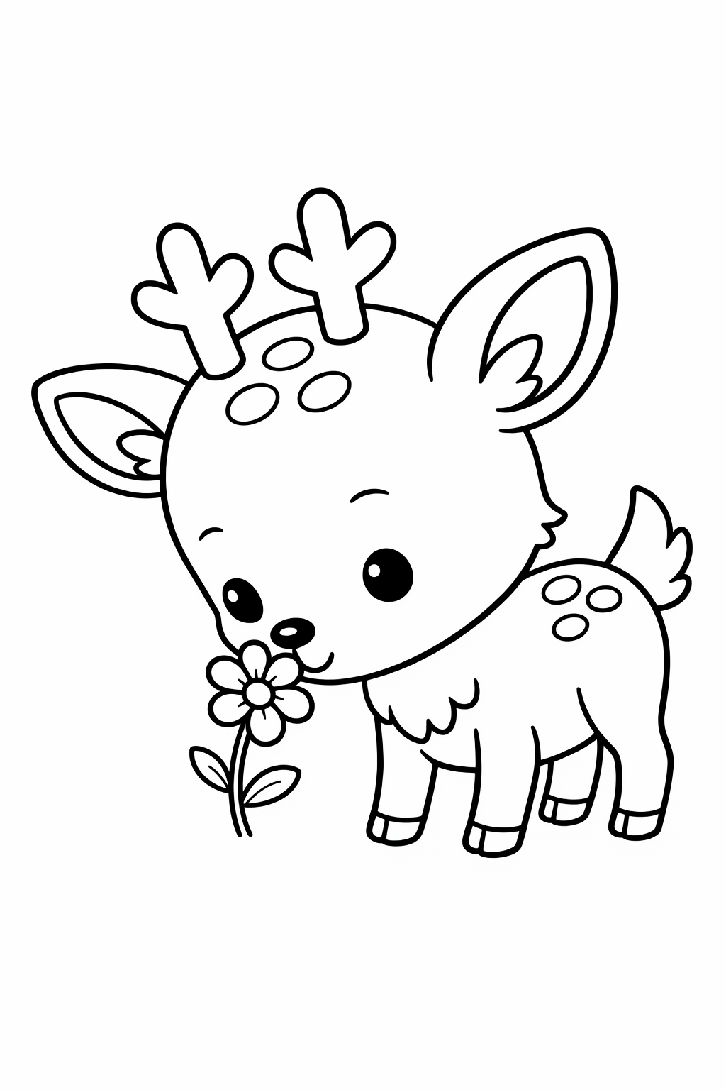 A fawn sniffing a flower