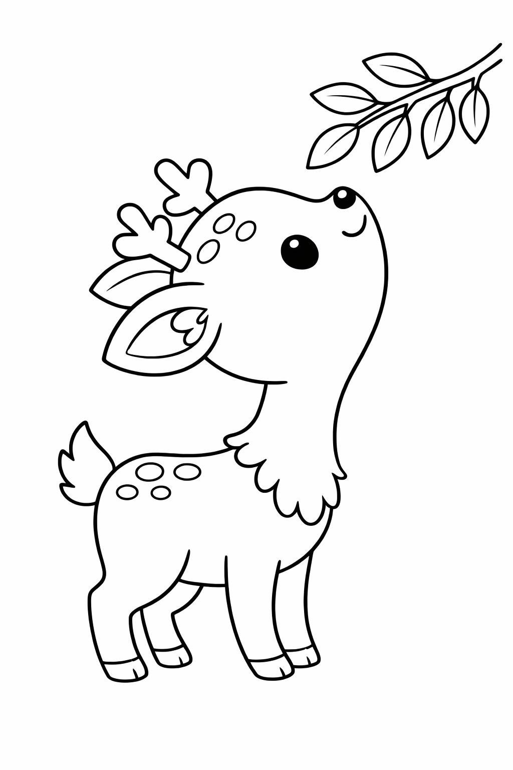 A deer stretching its neck toward a branch