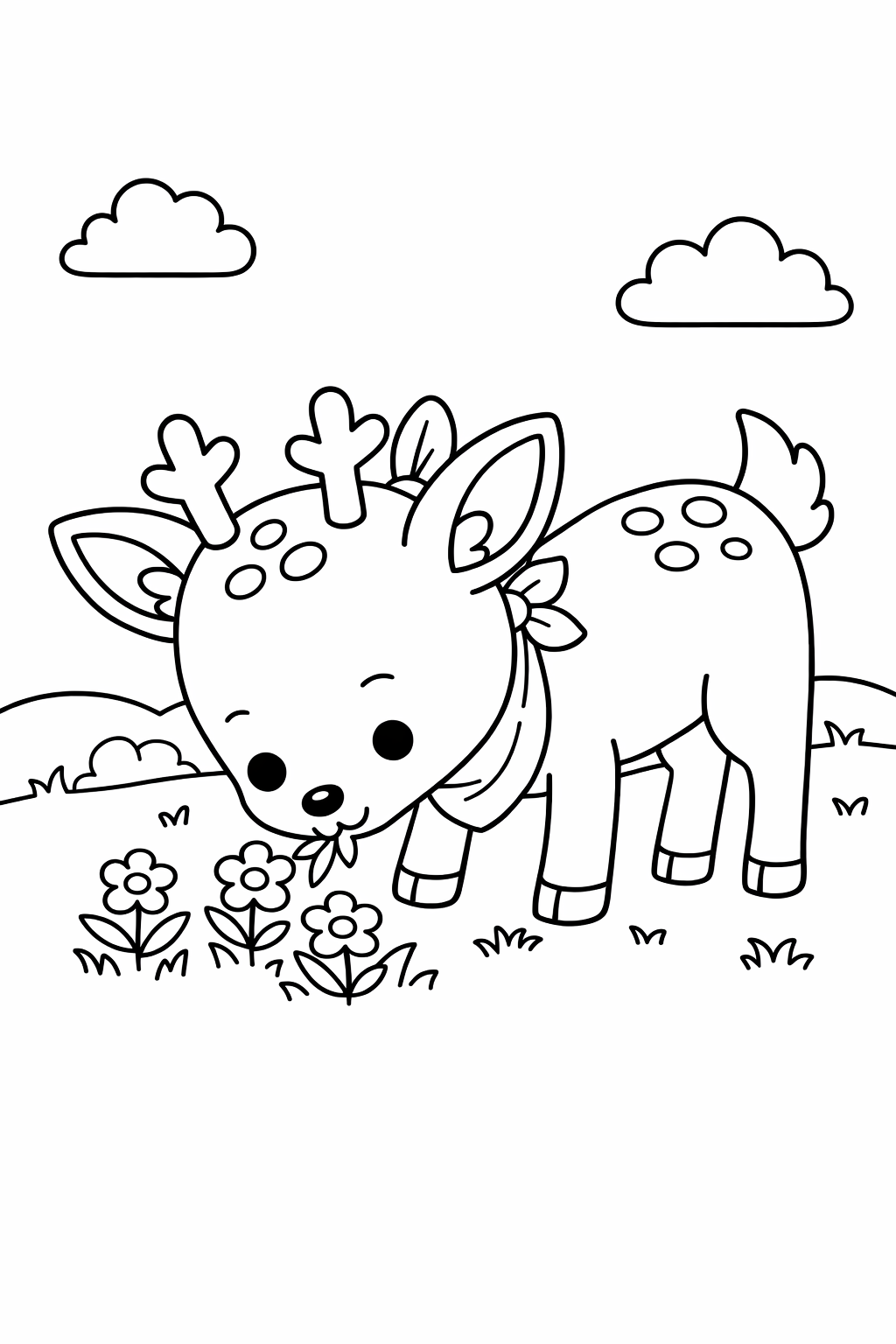 A deer grazing in a meadow