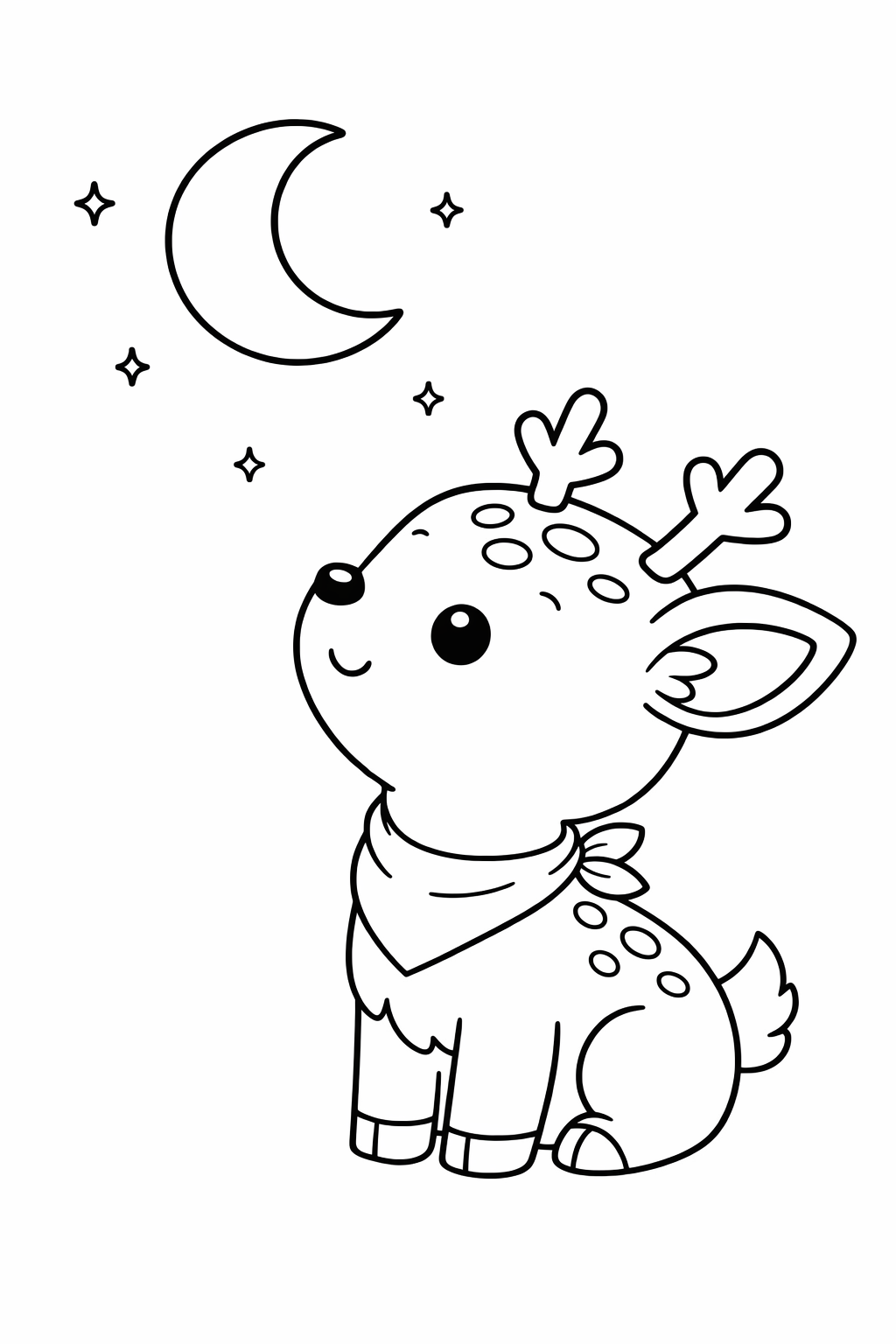A deer looking up at the moon