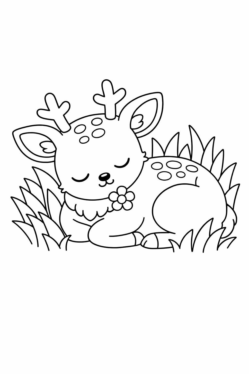 A fawn curling up to rest in the grass