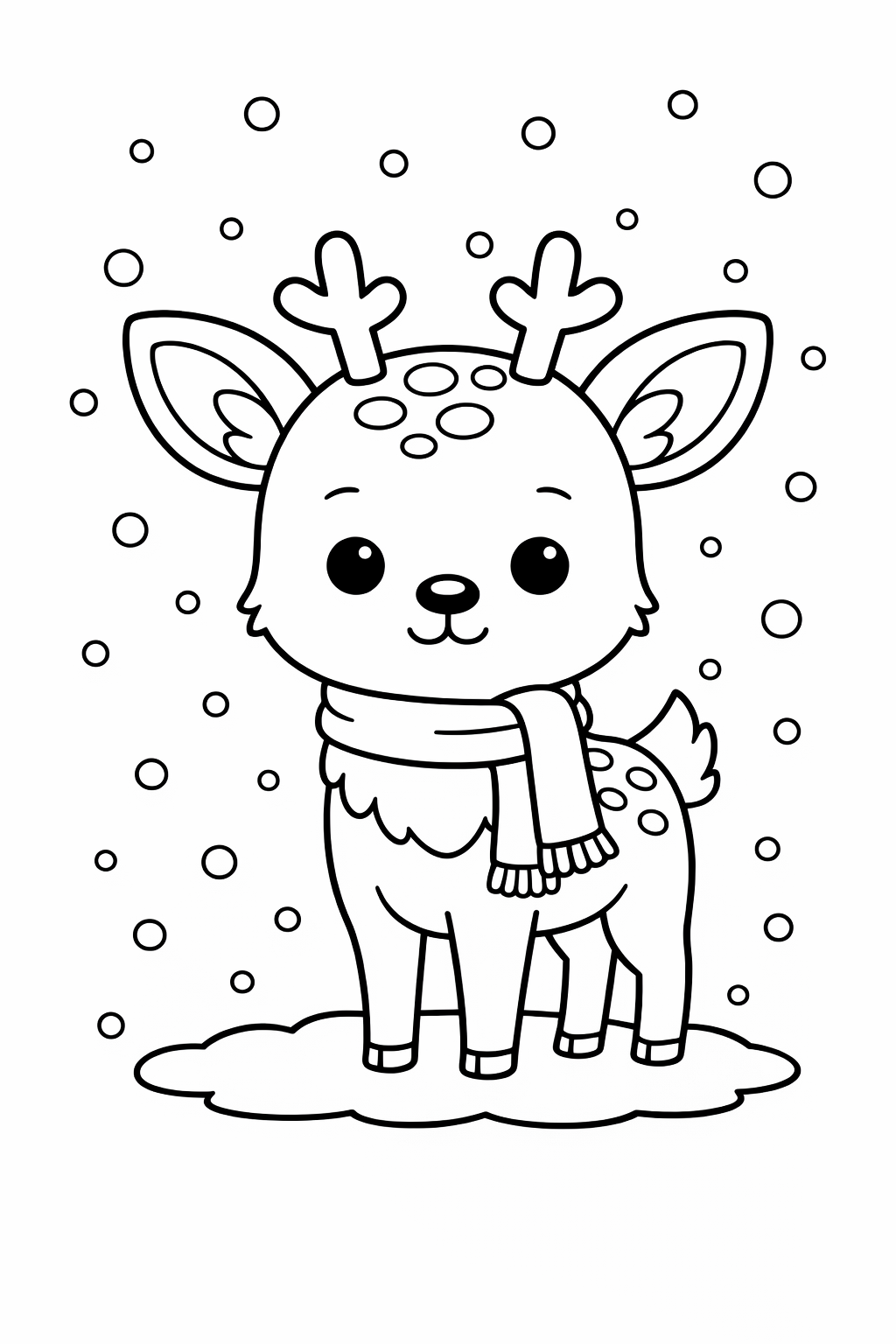 A deer standing alert in snowfall