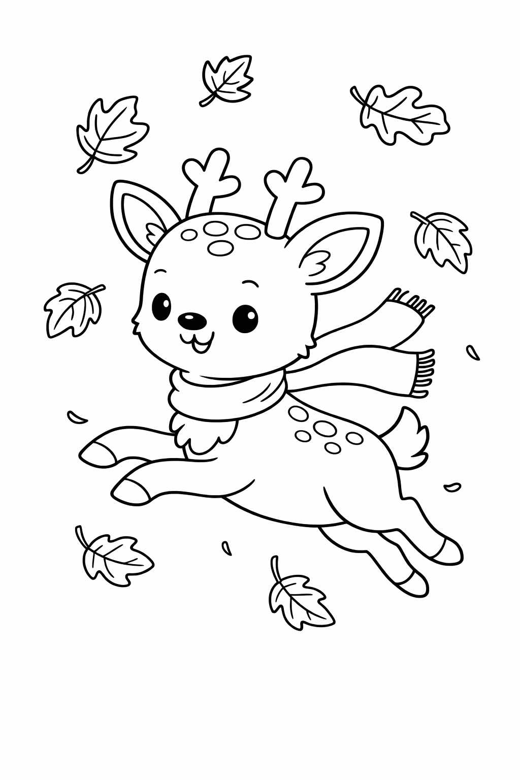 A deer leaping through falling leaves