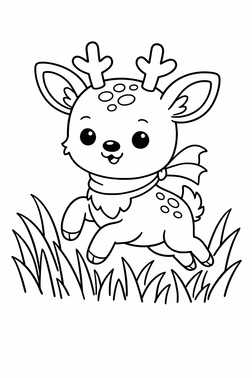 A lively fawn bounding through tall grass