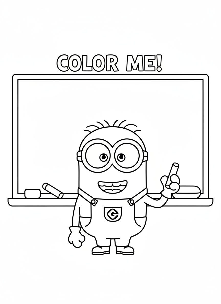 Minion by the classroom chalkboard