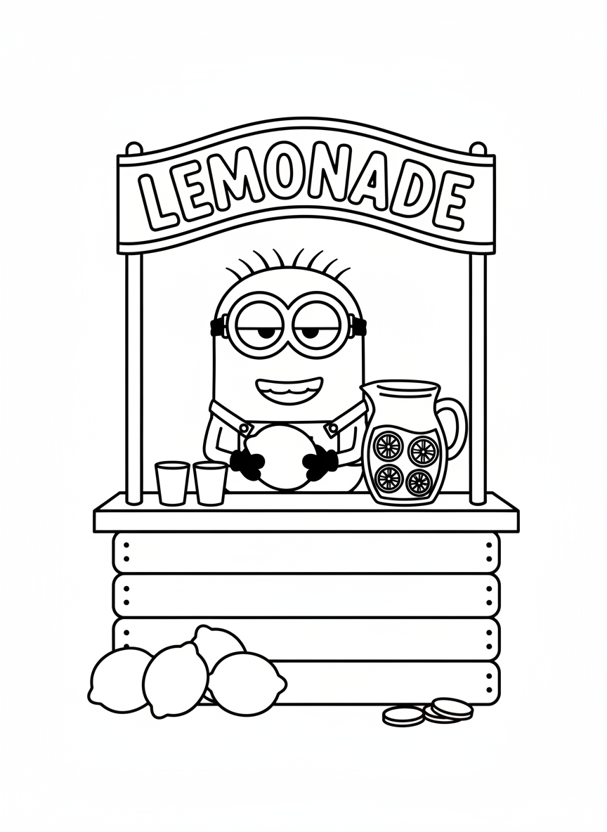 Minion by a lemonade stand