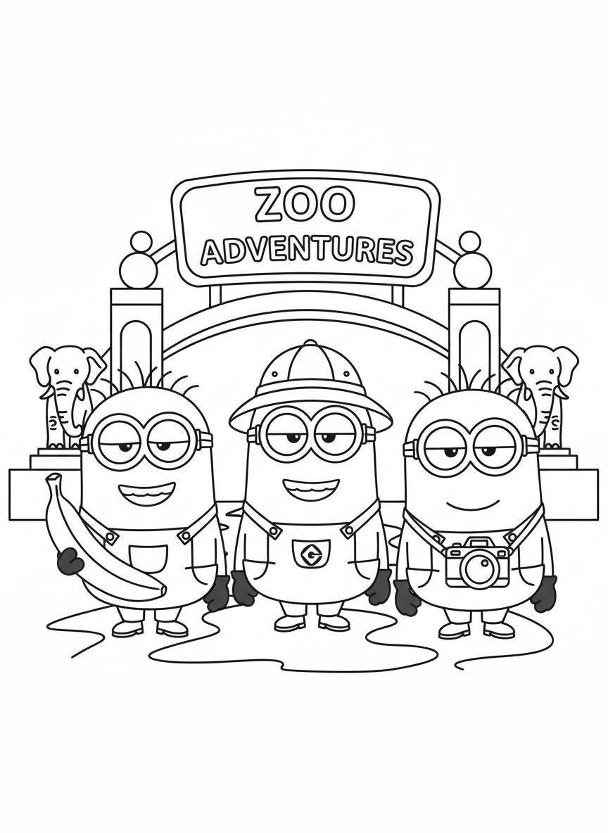 Three Minions at the zoo entrance