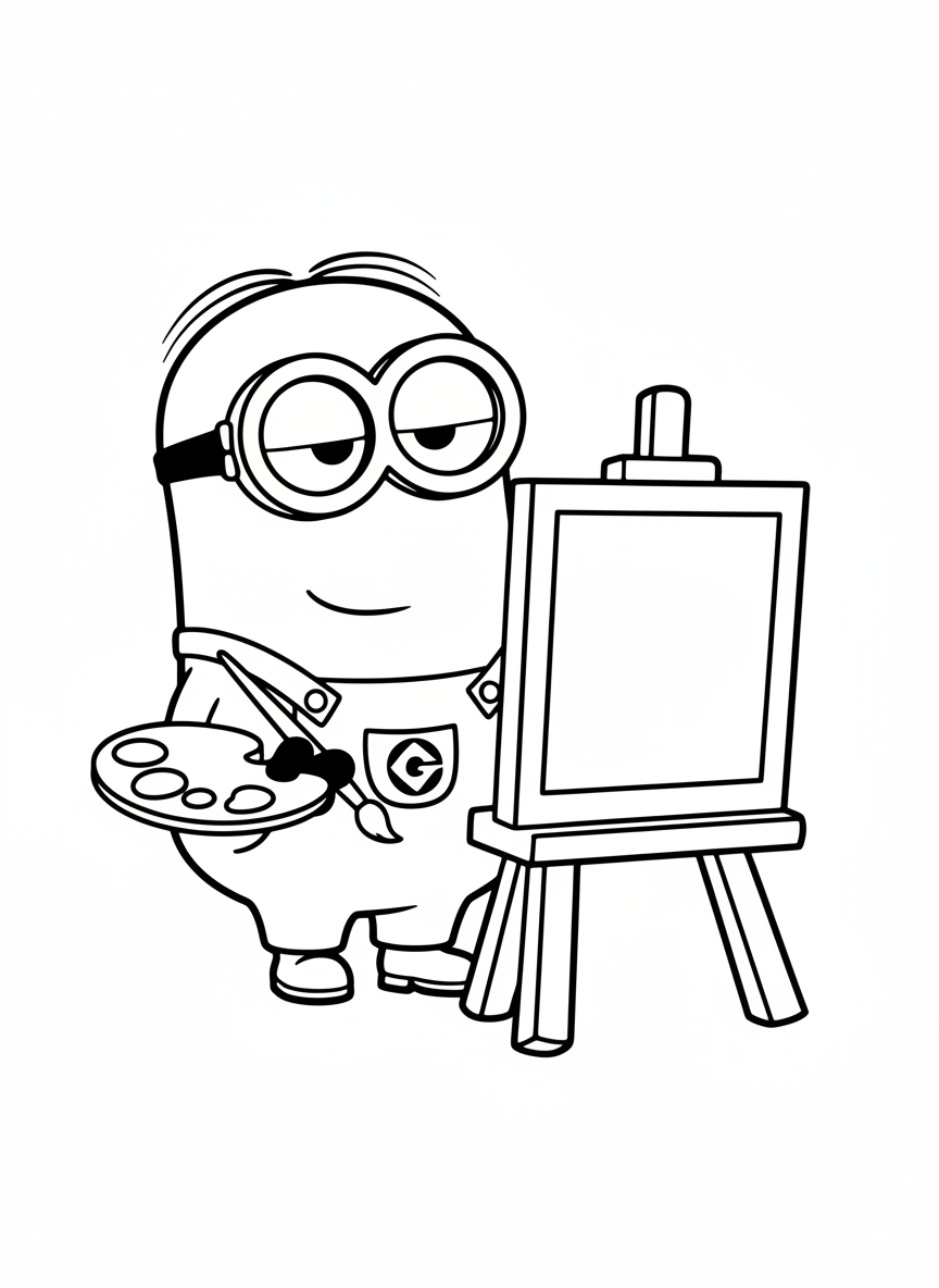 Minion at a small art easel
