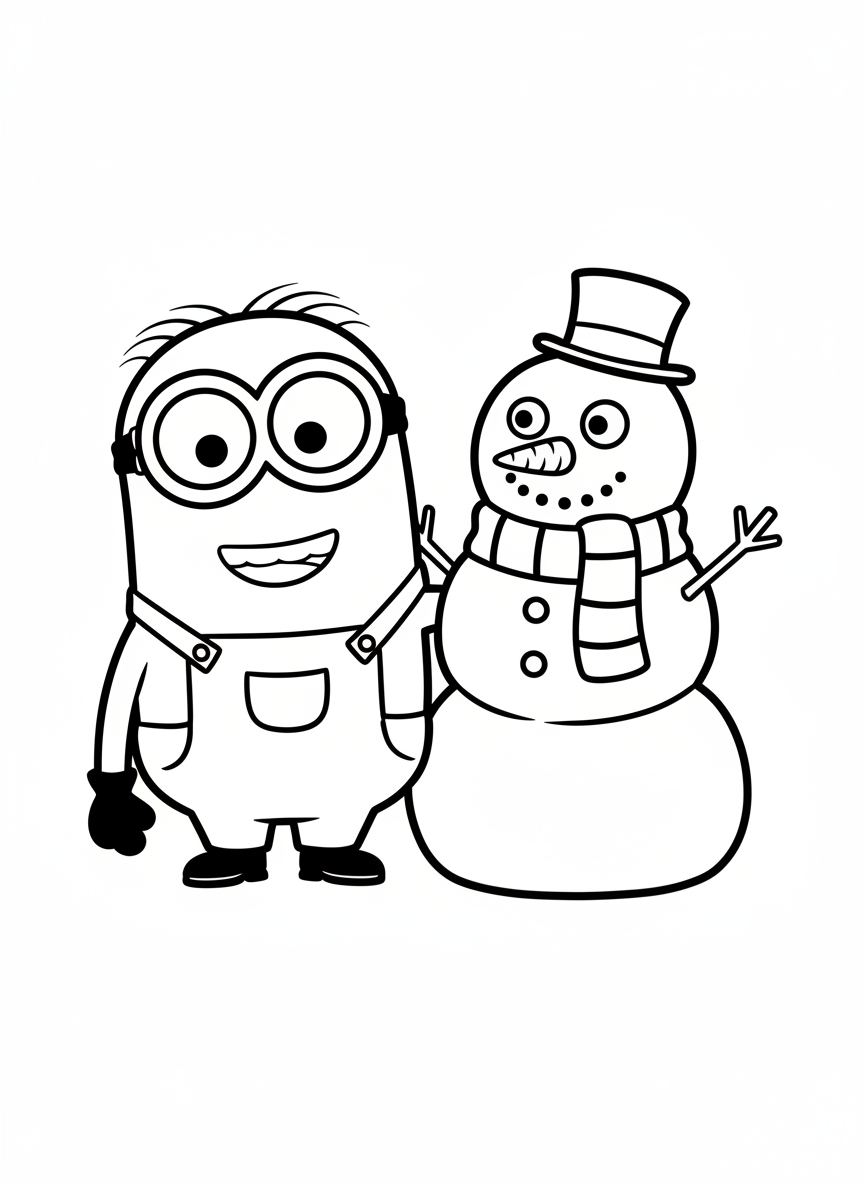 Minion with a snowman