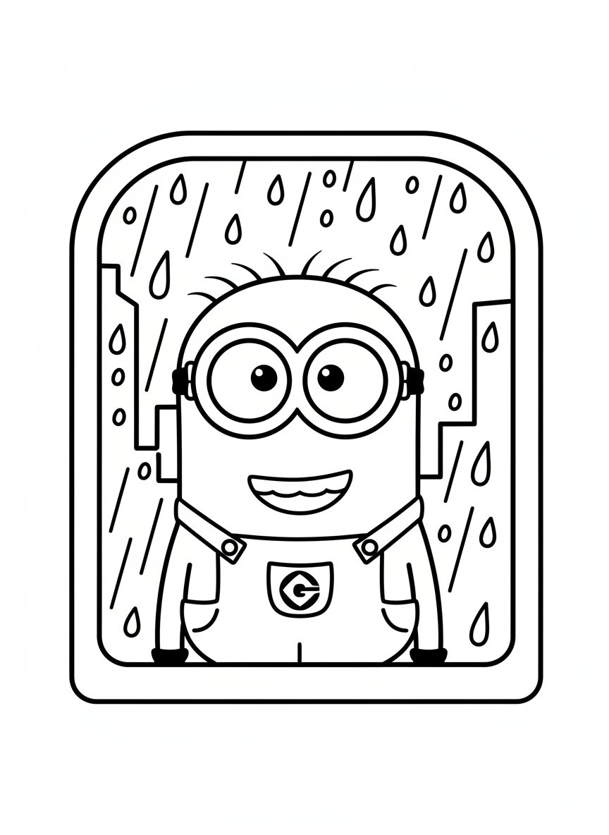 Minion by a rainy window