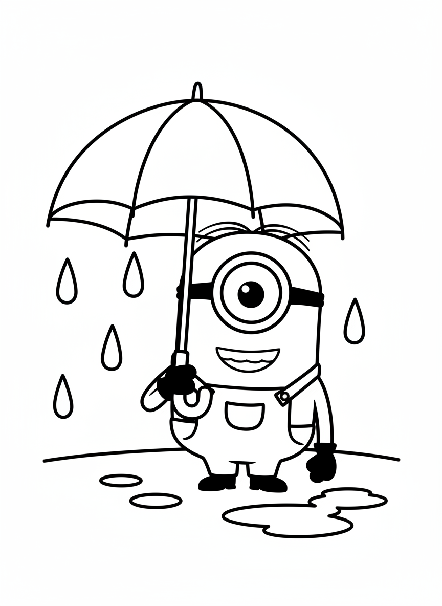 Minion with an umbrella on a rainy day