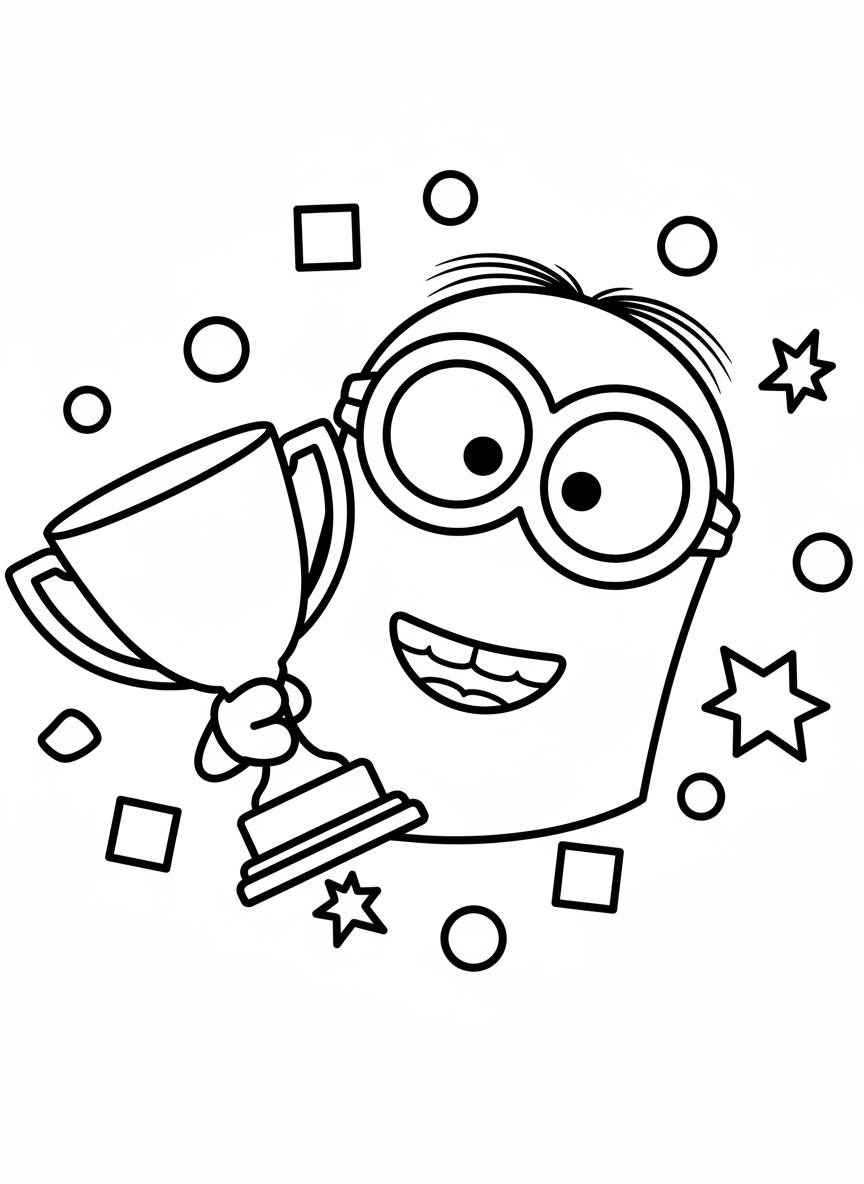 Minion with a trophy and confetti
