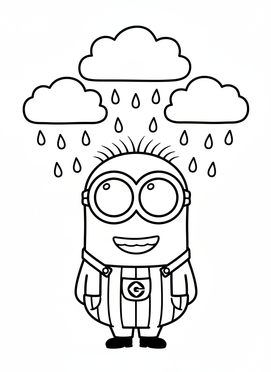 Minion with clouds and raindrops