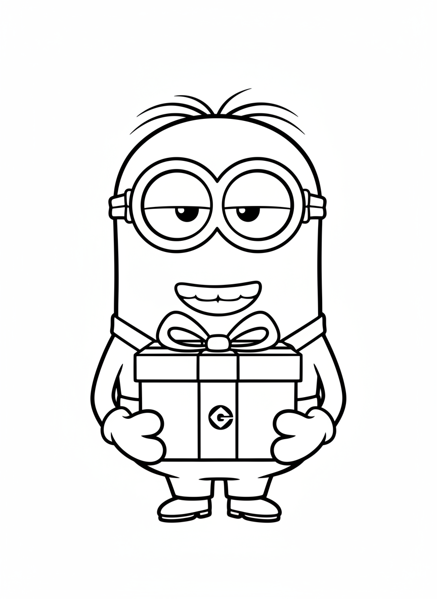 Minion holding a wrapped gift